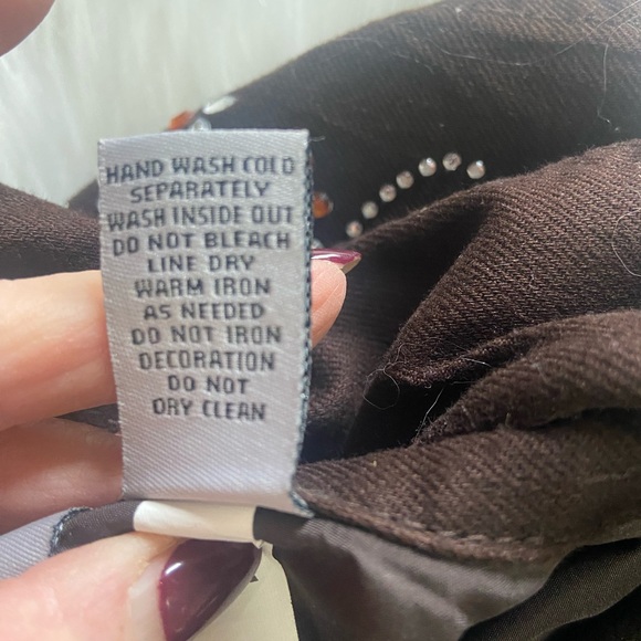 Chico’s Platinum Sz 0 Embellished Dark Brown Jean Jacket - Picture 8 of 15